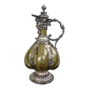 Late 19th Century Joseph Lichtiger Antique Germany Pewter/Handblown-Glass Decanter