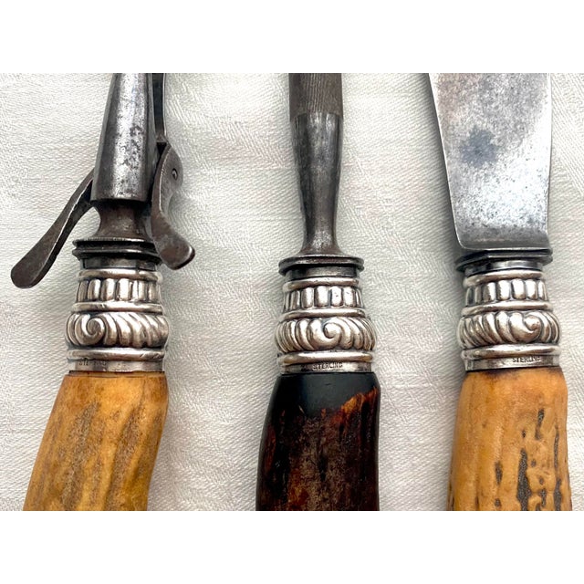 Antique Carving Set With Stag Antler Handles - 3 pcs For Sale - Image 4 of 14