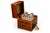 Victorian sheraton revival mahogany decanter box, with four atlantis decanters with hanging handles the hinged lid with...