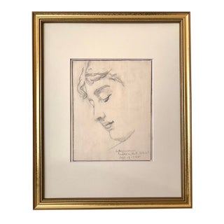 Antique Drawing Portrait Profile of a Woman by L. Aquaviva 1928 For Sale