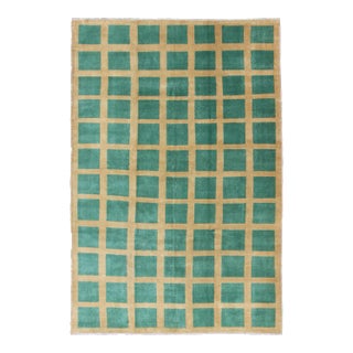 Mid 20th Century Green and Yellow Minimalist Mid-Century Modern Design Turkish Rug For Sale