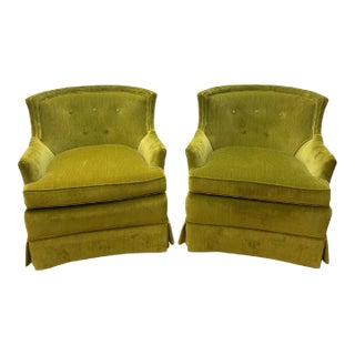 Vintage Henredon Folio Six Mid Century Style Tufted Velvet Upholstered Accent Chairs - Pair For Sale