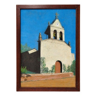 A. Santos, Church Facade with Double Bell Tower, Wood & Canvas For Sale