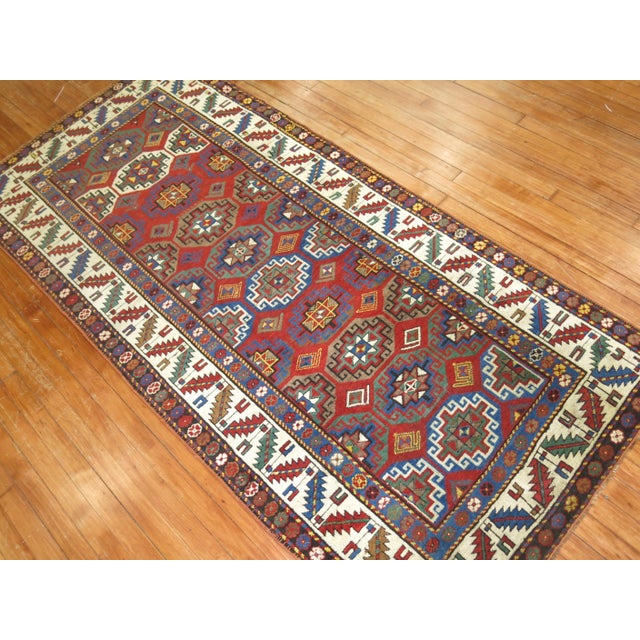 Zabihi Collection Moghan Antique Caucasian Kazak runner - 3'6" x 7'7" For Sale - Image 4 of 8