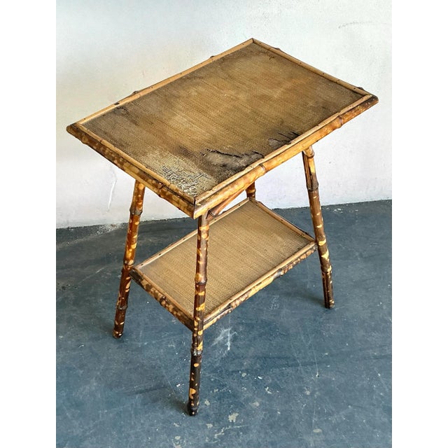 Vintage Boho Distressed Tortoise Bamboo Side Table For Sale - Image 12 of 12