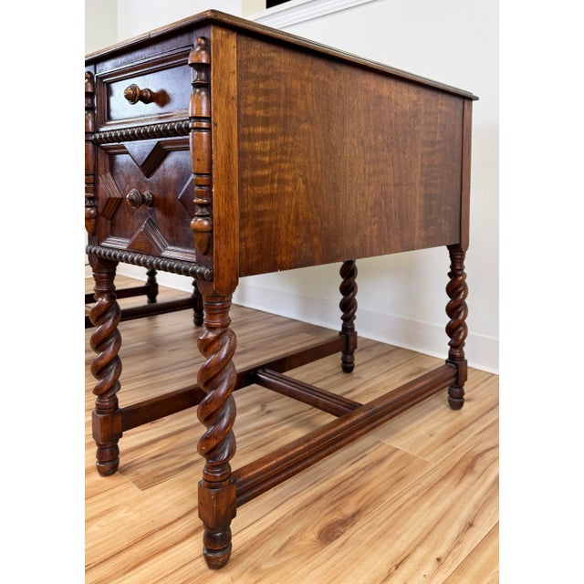 Antique Johnson-Handley-Johnson Co Jacobean Style Barley Twist Turned Wood Desk For Sale - Image 10 of 13
