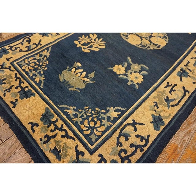 1920s Antique Medallion Oriental Chinese Blue Wool Rectangle Knotted Small Rug For Sale - Image 12 of 12