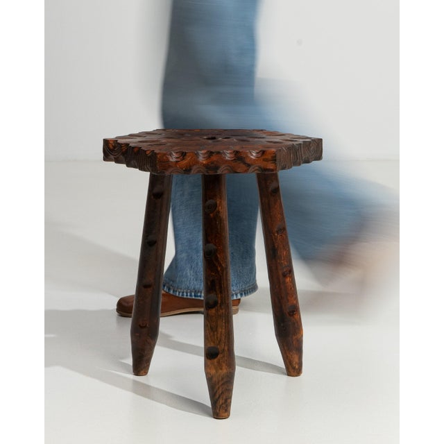Late 20th Century 19th Century French Three-Legged Carved Wooden Stool For Sale - Image 5 of 9