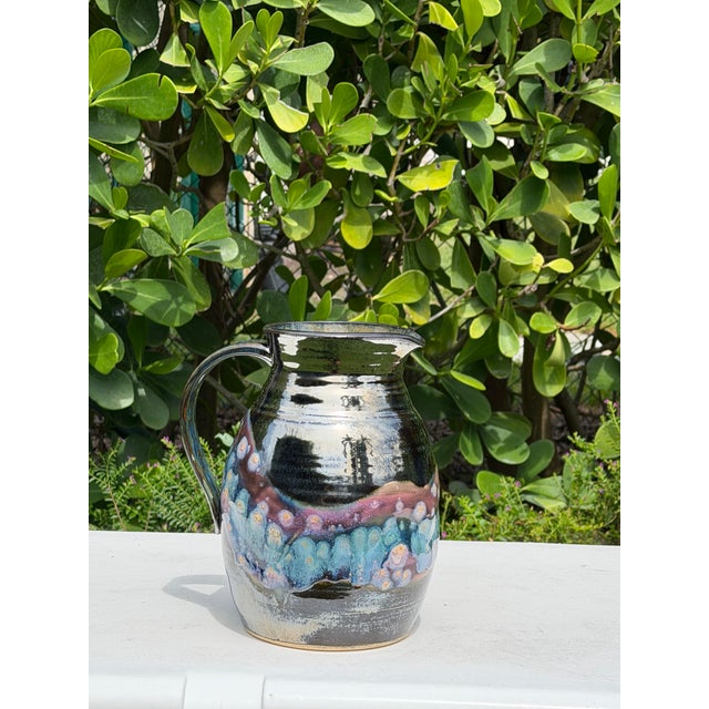 Vintage Signed Studio Pottery Crystalline Glazed Art Pitcher For Sale - Image 11 of 12