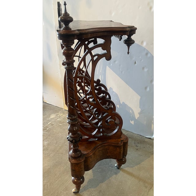 Victorian Victorian Burr Walnut Carved Canterbury, C. 1880 For Sale - Image 3 of 10
