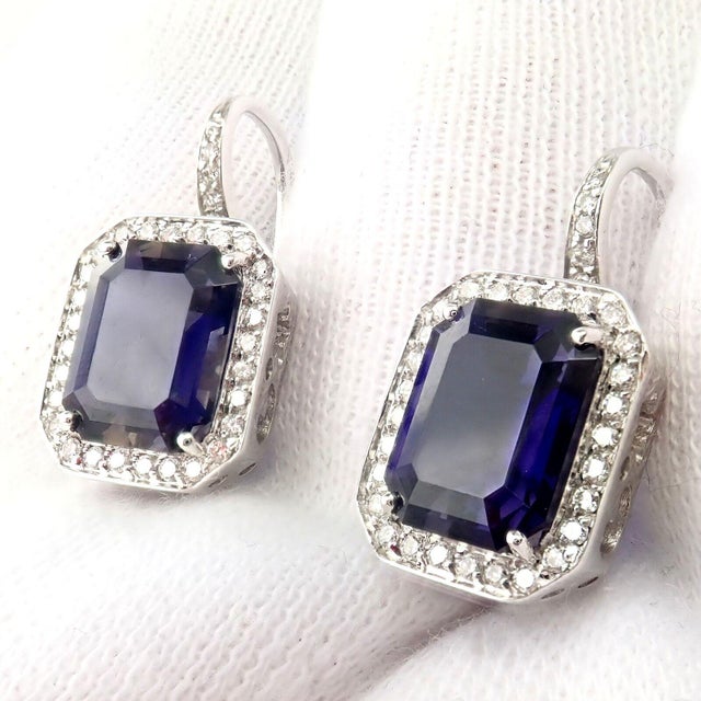 2000 - 2009 Pasquale Bruni 18k White Gold Iolite Diamond Earrings, Pair For Sale - Image 5 of 12