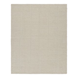 Rug & Kilim’s Contemporary Rug in Cream White with High-Low Geometric Patterns - 8x10 For Sale