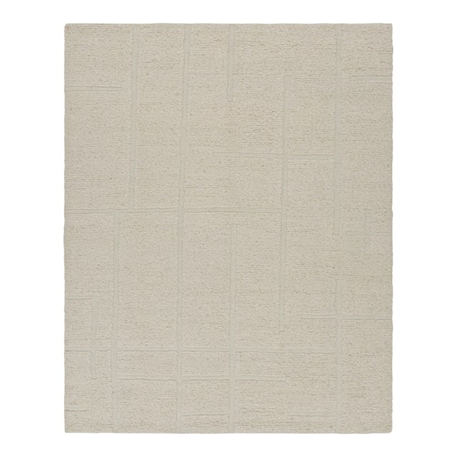 Rug & Kilim’s Contemporary Rug in Cream White with High-Low Geometric Patterns - 8x10 For Sale