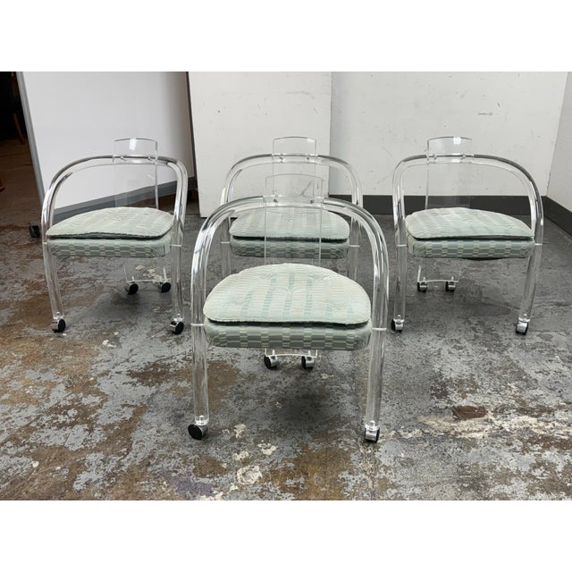 Mid-Century Modern Mid 20th Century Charles Hollis Jones Lucite Chairs + Casters, Set of Four. For Sale - Image 3 of 12