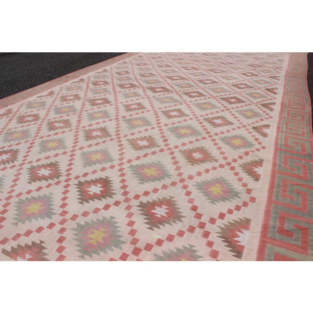Mid 20th Century Mid 20th Century Large Vintage Indian Designer Cotton Dhurrie in Muted Pastel Colors 10'6 X 19'4 For Sale - Image 5 of 8