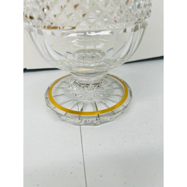 Antique Moser Crystal Cut Glass Engraved "Swimming Fish" Gold Vase For Sale In Boston - Image 6 of 10
