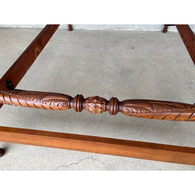 Wood Antique Mahogany Hand Carved Pineapple Poster Double Bed Frame For Sale - Image 7 of 12