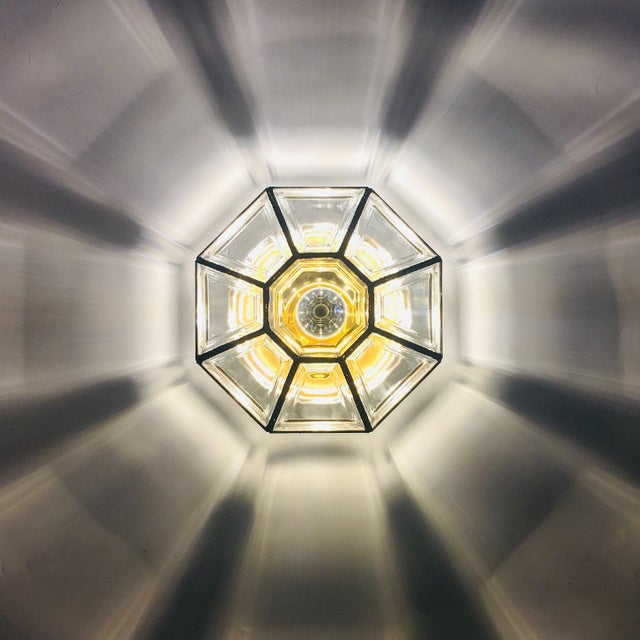 Metal Mid-Century Modern Glass & Brass Ceiling Light/Flush Mount From Limburg, Germany, 1960s For Sale - Image 7 of 10
