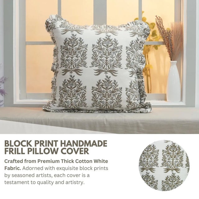 Add charm and character to your home with this block print handmade cushion cover, crafted from thick cotton white fabric....