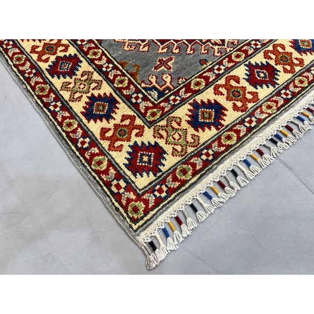Gray, Cream and Red Kazak Wool Runner Rug, 2'9" X 6'4" For Sale - Image 15 of 15