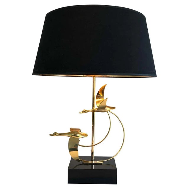 1970s French Flock of Wild Geese Brass Table Lamp For Sale - Image 13 of 13