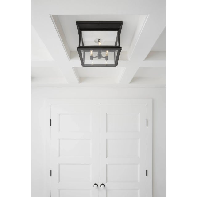 Visual Comfort Chapman & Myers for Visual Comfort Signature Club Large Square Flush Mount in Bronze with Clear Glass For Sale - Image 4 of 4