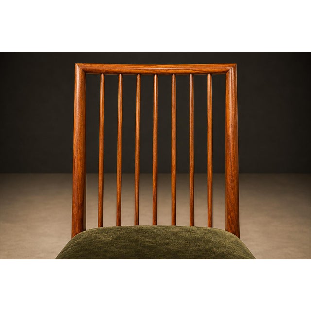 Rare Set of Six Dining Chairs by Joaquim Tenreiro in Caviúna Wood & Olive Green Mohair, Brazil, 1950s For Sale - Image 16 of 16