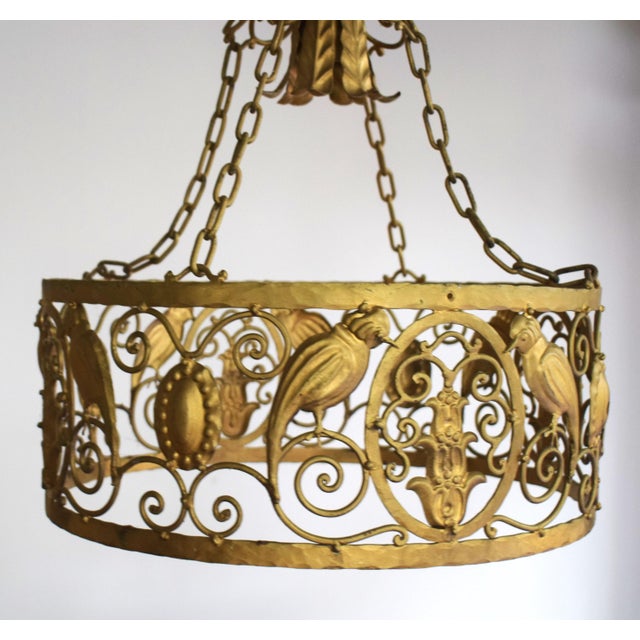 Art Nouveau Style Wrought Iron Ceiling Lamp, 1890s For Sale - Image 4 of 8