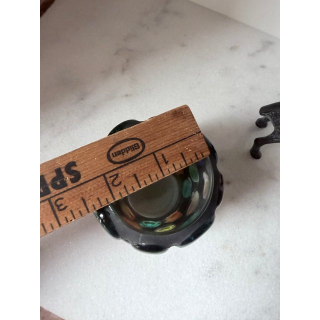 Vintage Cast Iron Reindeer Candle Holder With a Multi-Colored Glass Pillar For Sale - Image 10 of 14