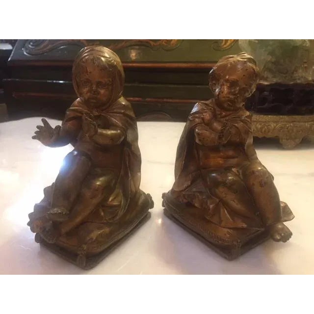 Traditional Pair of Gold Bronze Statue For Sale - Image 3 of 9