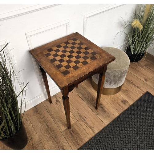 19th Century Antique Italian Squared Walnut Burl Inlay Chess Game Table, 1890s For Sale - Image 5 of 8