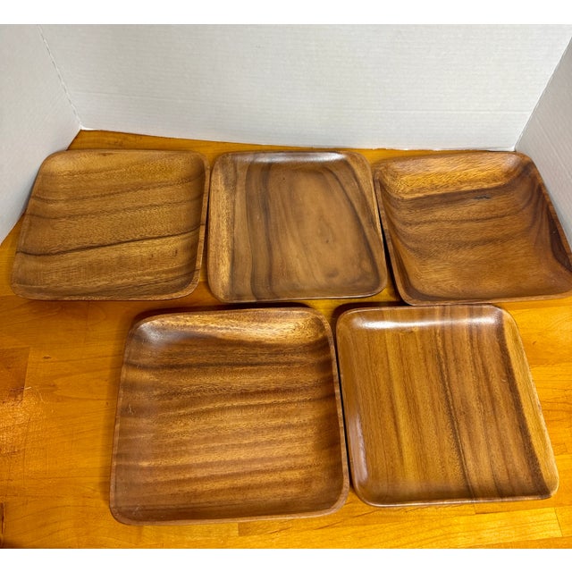 Rustic Vintage Teak-Wood Appetizer Plates Set of 10 For Sale - Image 3 of 9