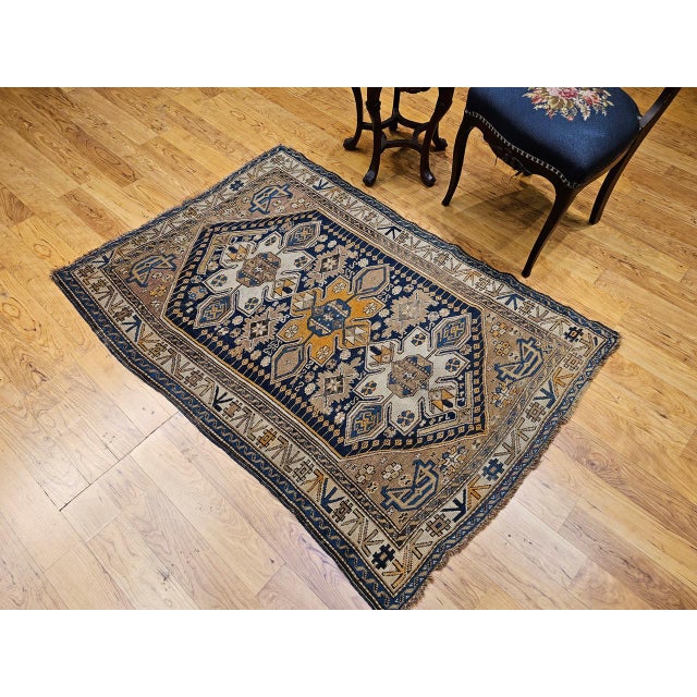 Antique Caucasian Shirvan Area Rug, Hand-Woven Wool, Medallion Design, 3' x 5' For Sale - Image 4 of 18