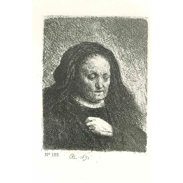 After Rembrandt, The Artist's Mother with Her Hand, Etching, 19th Century For Sale