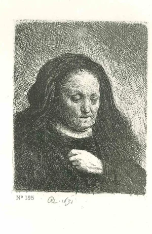 After Rembrandt, The Artist's Mother with Her Hand, Etching, 19th Century