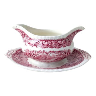Vintage Gravy Boat with View Decoration from Mason's For Sale