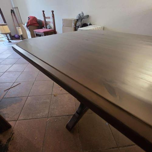 Rustic Walnut-Stained Fratino Table with Sawhorse Legs For Sale - Image 9 of 12