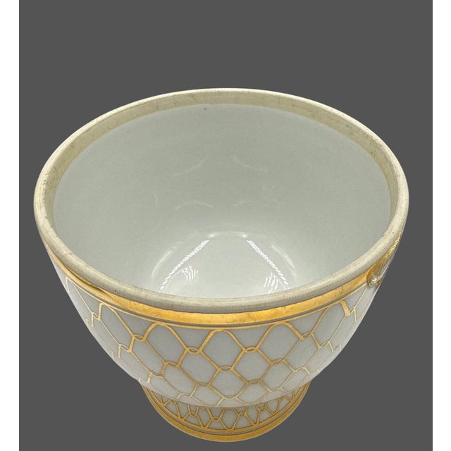 Ceramic Vintage Gilt Porcelain Urns / Vases With Underplates, Foo Dog Finials and Flower Frogs Inserts, Set of 4 For Sale - Image 7 of 12