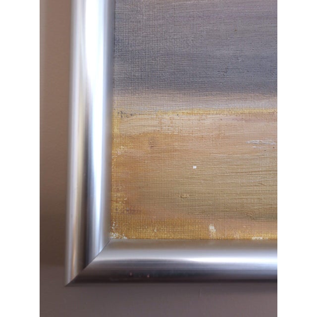 Textile Mid-Century Modern 'Distant Trees' Vintage Original Swedish Abstract Landscape Oil Painting, Framed For Sale - Image 7 of 13