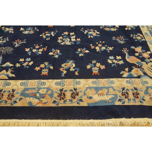 1920s Blue Navy Floral Classic Antique Chinese Peking Carpet Knotted Wool Rug For Sale In New York - Image 6 of 10