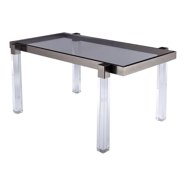 1960s Charles Hollis Jones "Box Line" Dining Table in Lucite and Nickel, Signed For Sale