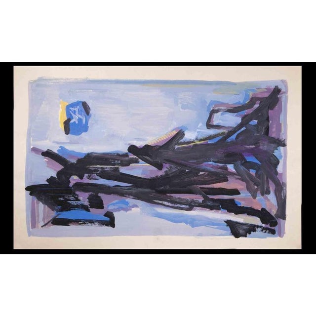 Abstract Composition in Blue is a painting in tempera and watercolor on ivory-colored paper, realized in the 1980s by...
