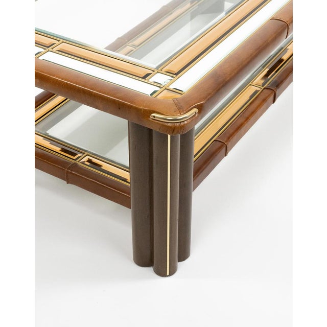 1970s Mid-Century Modern Rectangular Coffee Table in Leather and Glass, 1970s For Sale - Image 5 of 18