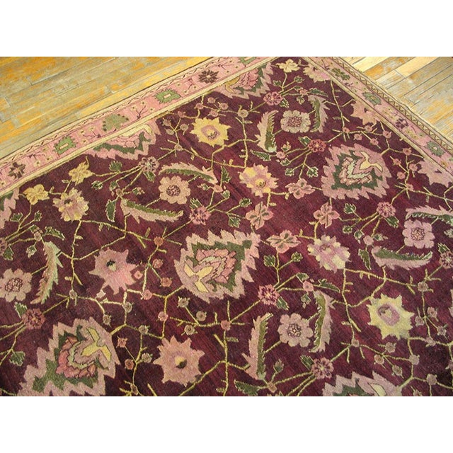 Indian Artistic Warm Neutral Burgandy Color Antique Decorative Indian Agra Rug For Sale - Image 3 of 5