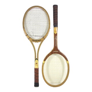Curated Pair of Vintage Tennis Rackets for Designer Decorating Wood Racquet Set of Two For Sale