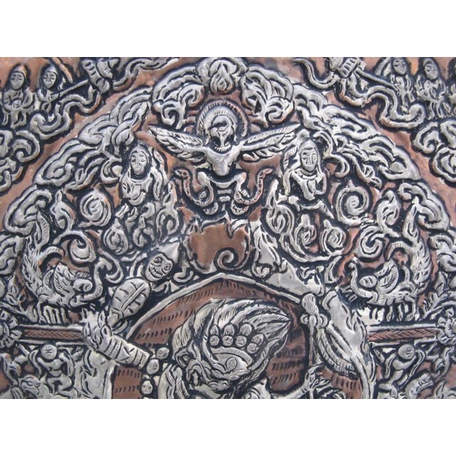 Tibetan or Bhutan Silver Plated Copper Repousse Buddhist Yama Wall Plaque For Sale - Image 4 of 7