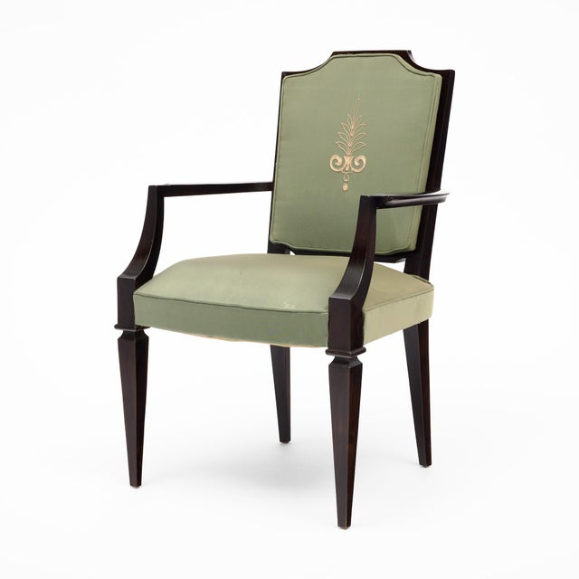 Green Set of Four French Art Deco Ebonized Wood and Green Upholstered Armchairs For Sale - Image 8 of 9