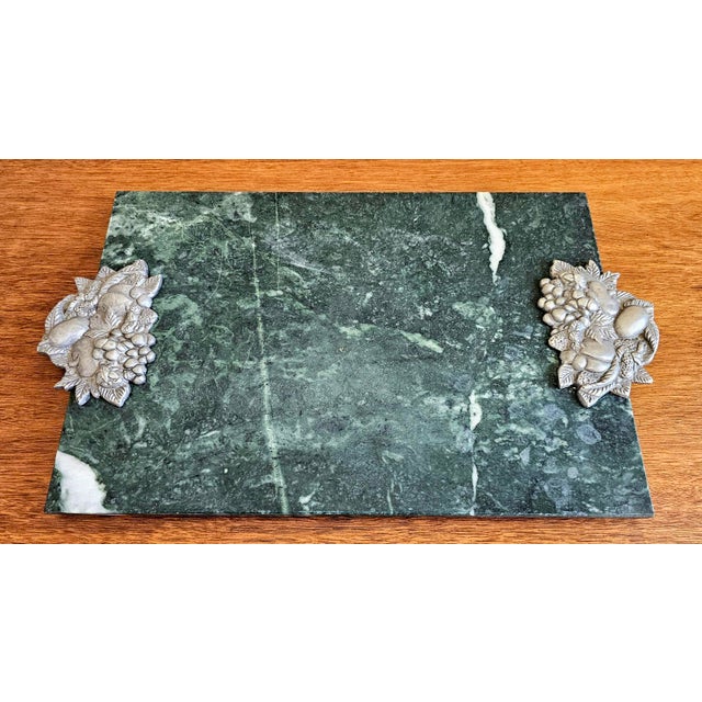 Vintage Seagull Pewter & Green Marble Charcuterie Board For Sale - Image 10 of 18