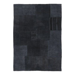 Vintage Turkish Rug With Blue and Black Patchwork Geometry - Rug & Kilim For Sale