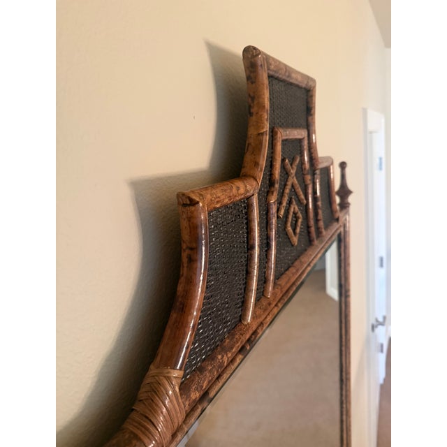 Vintage British Colonial Style Burnt Bamboo and Cane Wall Mirror For Sale In Portland, OR - Image 6 of 12